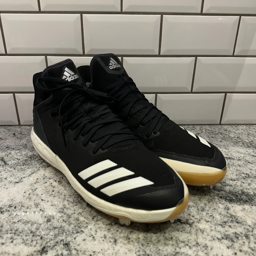 Adidas Mens 12.5 Icon 4 Baseball Cleats Black White CG5157 Boost Metal Spikes